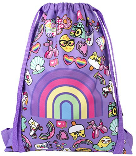 Fringoo - Kindertasche mit Kordelzug | perfekte Schultasche, PE-Kit-Tasche, Schwimmtasche oder Sport-Tasche | inklusive 1,5 cm Riemen für Komfort, Rainbow Smile, L, Modern