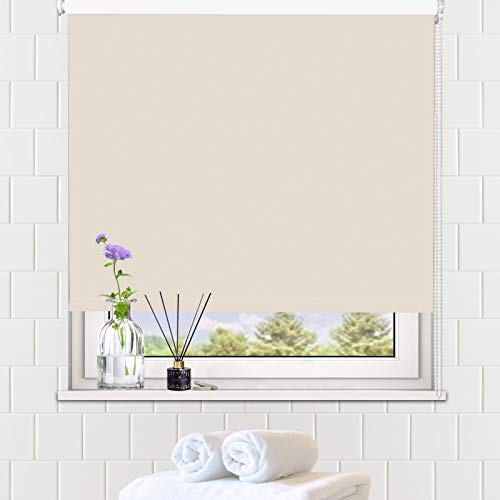 LUCKUP Tenda a rullo 100% oscurante, in tessuto impermeabile, isolamento termico, protezione dai raggi UV, per camere da letto, salotti, bagni e ufficio, facile da installare (74 x 183 cm, panna)
