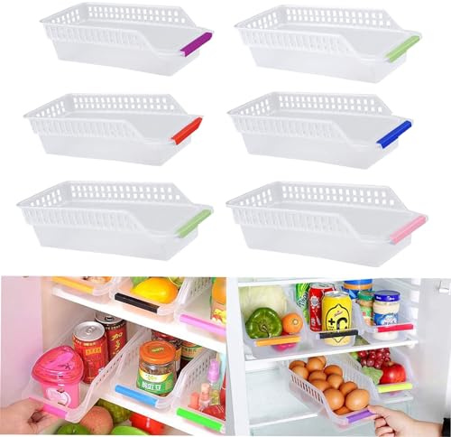 RoadLoo Fridge Storage Organizer, 6 Pack Fridge Tray Organiser Durable Stand Basket Container Plastic Refrigerator Storage Organizer for Kitchen Fruit Cabinets Random Color