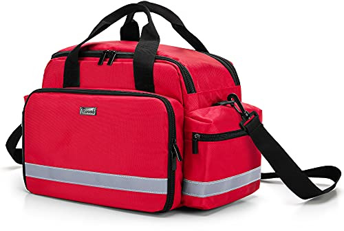 Trunab Borsa per Forniture Mediche, Borsa per Infermiere con Manico e Tracolla per Assistenza Sanitaria Domiciliare, Visita in Ospedale, Viaggio o Evento di Emergenza, Rosso