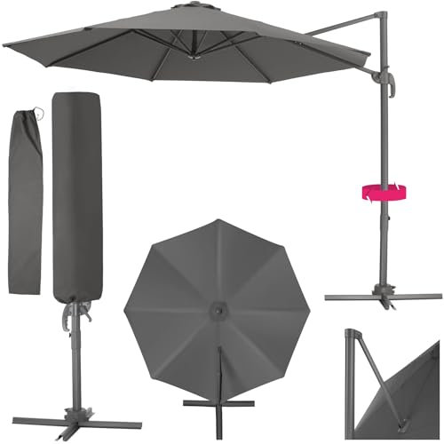 tectake® Ampelschirm Sonnenschirm groß mit Schutzhülle, Ø 300 cm, höhenverstellbar, klappbar, mit Fußpedal und Kurbel, UV-Schutz 50+, Gartenschirm, zur Terrassenüberdachung oder für Balkon - grau