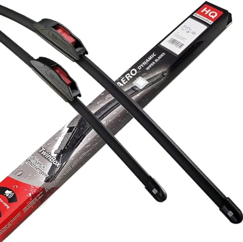 HQ Automotive Front Wiper Blades for Honda Jazz 2008 onwards AD41-621 | 2-piece front set, 26 in + 14 in, pre-installed J-hook, graphite-coated natural rubber, rain sensor ready