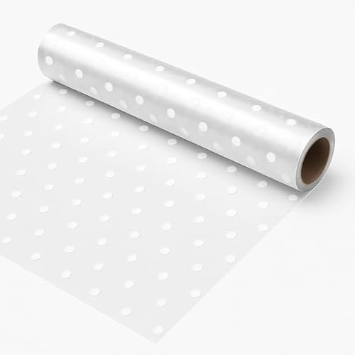 Floralcraft 40cm X 3M Universal Cellophane Wrap Roll - White Dotted, Florist Wrapping Cellophane Roll for Hampers Bouquet Basket Wrap DIY Packaging