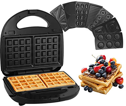 Vinteky Gaufrier 8 en 1 Croque-monsieur Machine à Sandwich avec 8 Plaques Antiadhésives Amovibles et Interchangeables, Chauffage Double Face Thermostat Automatique 750W