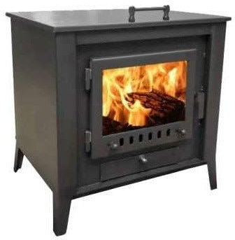 Estufa de Leña con Horno Superior CAEXVEN 14KW | Cristal Vitrocerámico NEOCERAM | Acero Alta Resistencia | Salida 150mm | Negro Mate