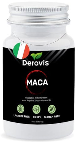 Integratore Maca Peruviana con Arginina, Zinco e Vitamina B6-12000 mg di Maca Peruviana Pura Deravis® - 80 Capsule