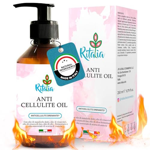 Ritalia OLIO ANTICELLULITE FORTE DRENANTE grande 250ml OLI essen. BIO azione anticellulite idratante antismagliature rassodante e tonificante per massaggio PROFESSIONALE adatto gravidanza OLIO CORPO