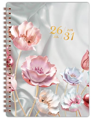 Agenda mensuel 2026-2031 - Planificateur 5 ans 2026-2031 - Reliure à spirales - Juillet 2026 à juin 2031 - Planificateur 16,3 x 21,6 cm avec onglets, calendrier de 60 mois, poche double face - Fleur