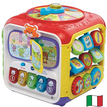 VTech Super Cubo delle Scoperte, Cubo con Giochi Educativi per Bambini, Giocattolo con Forme e Pianoforte, Gioco Interattivo con Tante Attività, Lingua Italiana, Batterie Incluse, 9-36 Mesi
