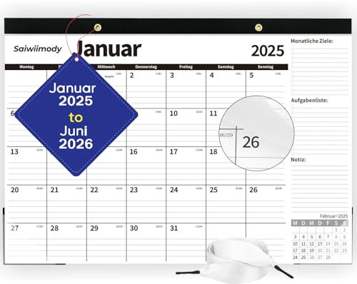 Saiwiimody Wandkalender groß 2025 2026 (18 Monate) Querformat Kalender mit Ferien Jan. 2025 bis Jul. 2026 Familienplaner zum Aufhängen Mit Jahreskalender Planung, Monatskalender Klassischer 31 x 43 cm