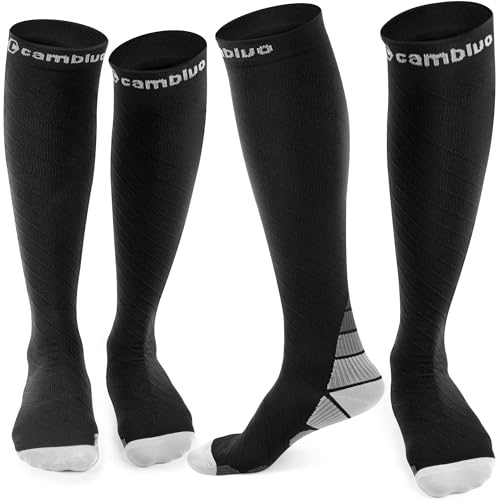 CAMBIVO Compression Socks for Women & Men 2 Pairs, Travel Flight Socks | Knee High Graduated Compression for Calf & Ankle Support, Running, Work, Nurses and Pregnancy