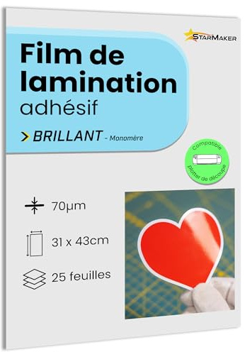 25 feuilles A3 31 x 43cm Film de lamination à froid BRILLANT - Feuilles de plastification Laminé auto-adhésif pour photo et autocollants - Compatible plotter de découpe