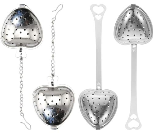 NHP 8 Pezzi Filtro Tè Con Manico Colino,Filtro te Infusione,Infusore per Tisane,Colini da tè in Acciaio Inossidabile a Forma di Cuore,Infusore The,Tisaniera,Colino da tè a Forma di Cuore con Catena
