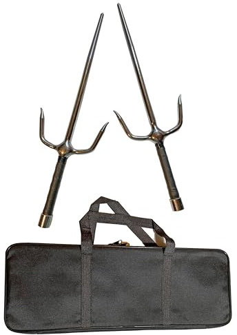 TEKKA BUDO Set Sai Gabeln verchromt mit Waffentasche - Silber 48.5 cm (Paar) - Gewickelter Griff Runde Form