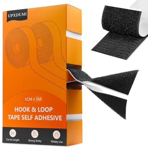 UPXDUMI Hook and Loop Tape 50mm x 5m Multipurpose Strong Self Adhesive Strips Heavy Duty Double Sided Sticky Back Roll Suitable for Home Carpet Sofa Picture Hanging Fabric Industrial Outdoor Black