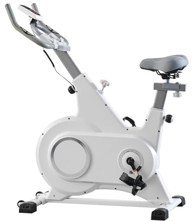 LSBIKE Exercise Bike Professional Indoor Cycling Bike Spin Bike for Home Gym Use with Silent Flywheel Belt Drive LCD Monitor Heart Rate Sensor Fitness Stationary Bike 330LBs Capacity (White)