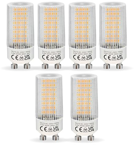 NICEOO GU10 3,5W Lampadine LED Sostituzione 50W Alogena, Bianco Caldo 3000K, 385 Lumen, 230V Lampadina Mais T22 A Forma Cilindrica Trasparente, Angolo a Fascio 360°, Non Dimmerabile, pacco da 6