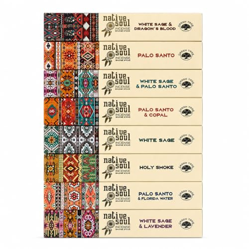 Buddha Buddha Native Soul rökelsepinnar kollektion, 8 varianter pack, vit salvia, Palo Santo, lavendel, drakens blod, copal dofter