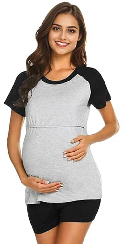 LAEMILIA Ensemble de pyjama d'allaitement à manches courtes et haut d'allaitement, short de grossesse, pyjama d'été post-partum, vêtements de nuit S-3XL
