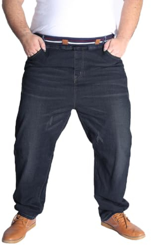 HZQIFEI Hombre Pantalones Vaqueros Stretch Elásticos Holgado Denim Jeans para Hombres Relaxed Fit con Cordón (Negro, 5XL)