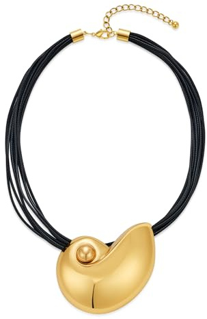 WOWORAMA Tjockt snäcka snäckhalsband för kvinnor, tungt guld, snigel, snäckskal, halsband, liten sjöjungfru, läder, kraghalsband, havshäxa, cosplay, halsband, semester, smycken