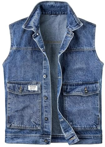 Generisch 2025 Men's Denim Vest Sleeveless Denim Vest Cowboy Jacket Motorcycle Vest for Men Casual Vest Men's Vest Fleece, blue, M