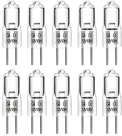 SCNNC Lampadina Alogena G4 12V 10W Dimmerabile Bianco Caldo, Lampadina Alogena a Capsula G4 per Cappa da Cucina, Sostituzione Lampadine, 10 Pezzi