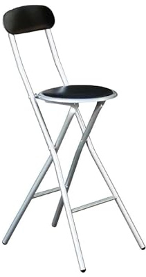 PREMZO Breakfast Bar Stool Chair Soft Padded Round Seat High Chair Foldable Compact Space Saving Lightweight Free Standing Indoor Outdoor Graden Home Office Party Use (Black)