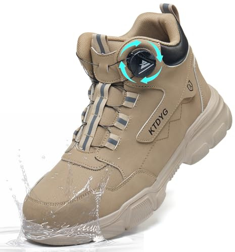 Scarpe Antinfortunistiche Uomo Donna Impermeabili Scarpe da Lavoro con Punta in Acciaio Leggere Stivali di Sicurezza Antiscivolo Scarpe Sicurezza, Marrone Cachi, 44EU