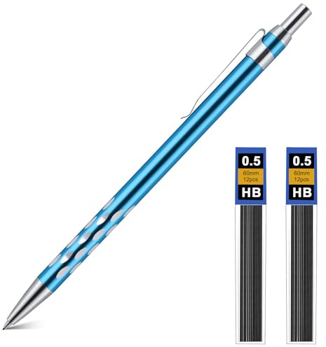 AOOSU Stiftpennset, 0,5 mm mekaniska stiftpennor, metallstiftpenna med 2 st HB-pennor för konstnärligt skrivande, ritning, skiss – mörkblå prickar