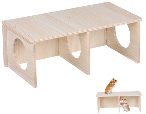 TOYANDONA Cachette en Bois pour Hamster Plateforme, Maison de Nidification pour Cage de Cobayes et Accessoires pour Rongeurs Domestiques