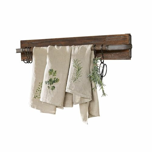Loberon Hakenleiste Paulding, Naturnahes Design mit Country-Flair, Schönes Antik-Finish, Nostalgischer Look, Hakenboard, Garderobe, Tannenholz, Eisen, antikbraun
