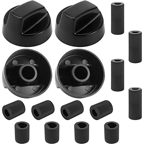 AMI PARTS Universal Oven Knobs - 4 Black Stove Control Knobs & 12 Adapters (4 Long, 8 Short) - Compatible with Most Gas & Electric Ranges & Ovens - Universal Stove Knobs- 90-Day Guarantee