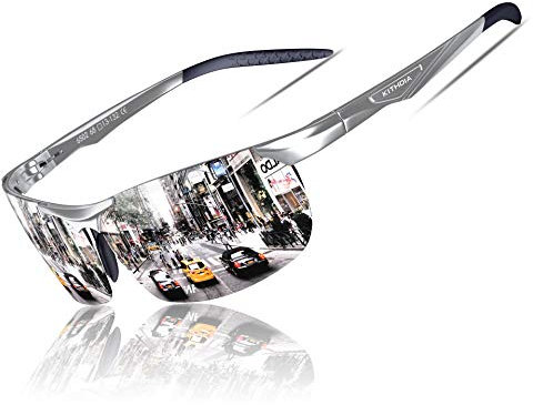 KITHDIA Sonnenbrille Herren Polarisierte Sportbrille Fahrerbrille Al-Mg Metall Rechteckig Rahme Cat3 CE S6502