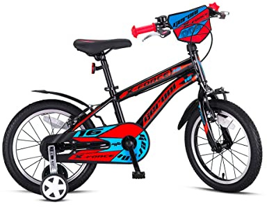 GERONI Bici Bicicletta Bambino X-Force 16'' Pollici MTB Mountain Bike bimbo Freni V-Brake con rotelle stabilizzatori (Nero)