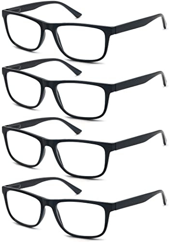 OLOMEE Reading Glasses 1.25 Oversized Large Square Men Readers Black Frame 4 Pack,Comfy Lightweight Eyeglasses for Reading Flexible Spring Hinge