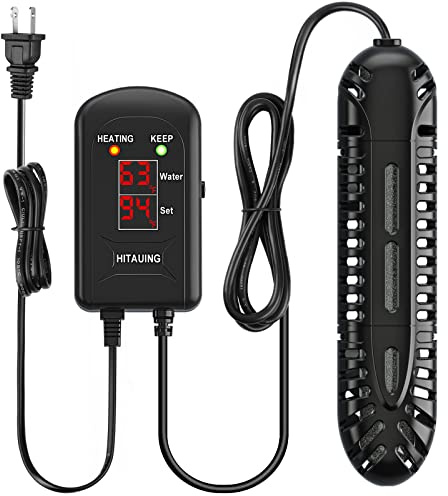 HiTauing Aquarium Heater, 100W Fish Tank Heater with LED Digital Display & 5 Safety Protection, Submersible Aquarium Heater with 2 Suction Cup and 5.9Ft Cord for 10-20 Gallon Fish Tank.