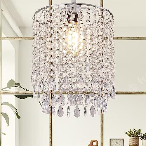 Hi-ERA Crystal Lampshade for Ceiling Pendant Light, Lamp Shade for Living Room Bedroom Kitchen Wedding and Party Decoration, Easy Fit Chandelier Light Shade Diameter 25 cm, 2 Tiers, Clear