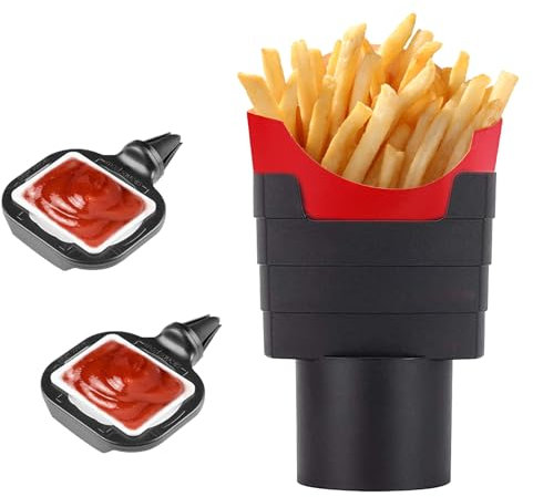 Fhioevt 3 Stück Auto Pommes und Saucenhalter Clip-Set Pommeshalter fürs Auto Pommes Frites Rack aus Kunststoff mit Soßenhalter Pommes Becherhalter für Jede Art und Größe von Lüftungsöffnungen