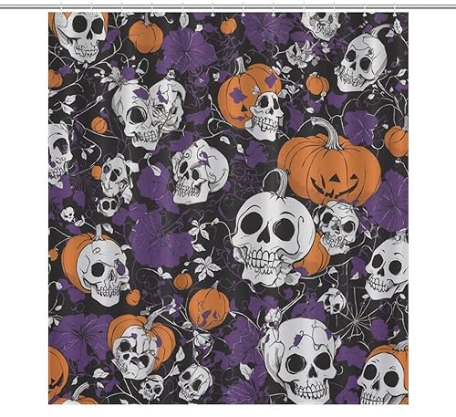 NHSY Tenda da doccia per Halloween, fantasma, zucca, gatto nero, pipistrello, ragno, tenda da doccia per bambini