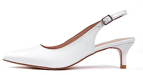GENSHUO Slingback pumps för kvinnor eleganta kattunge klackar skor 5 cm/1,97 tum spets lack höga klackar med stängda tår klackskor för kväll bröllop kontor, 36–42, Vitt lackläder, 38.5 EU