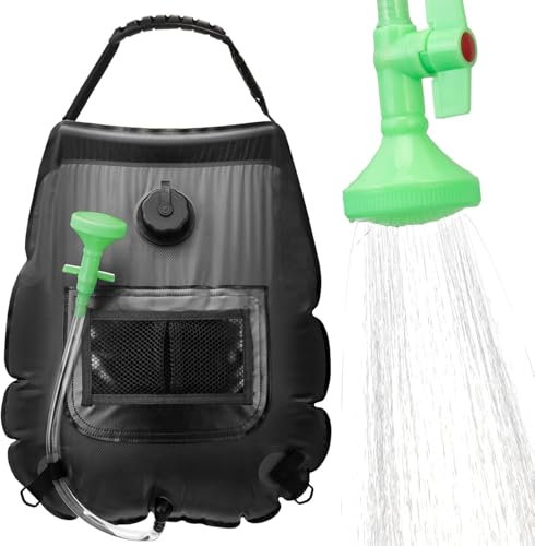 Sonhomay Bolsa de ducha solar de 20 litros, portátil, para exteriores, calefacción solar, bolsa de ducha de camping con cabezal de ducha, tira de termómetro para camping, senderismo, mochileros