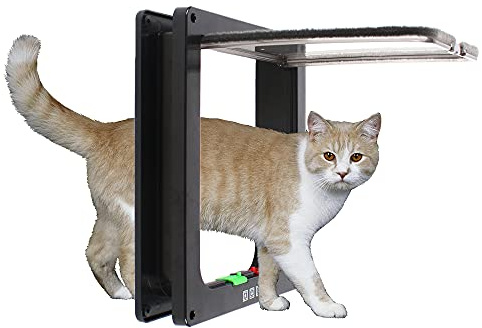Katzentür,Dünne Katzentür mit 4-Wege-Schloss, Sicherheits-Haustiertür Wetterfeste Katzentür Cat Klappe Tür Haustierklappe 28.5 X 24.5 X 5.5 cm