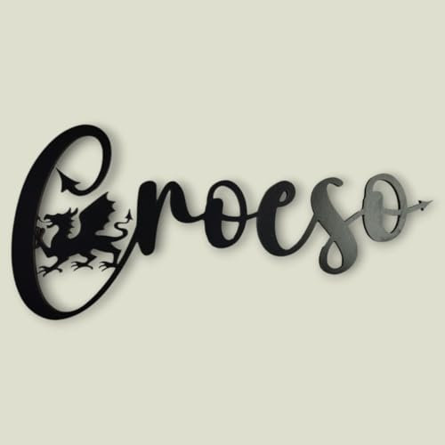 Croeso Welcome Welsh Dragon Wall Art Black MDF. Welsh. Dragon Gift. Anrheg Cymru Draig. Welsh wall word art. Wales welcome sign (Croeso)