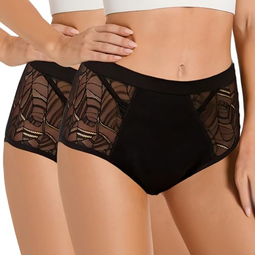 Washable Incontinence Pants Women, Lady Dry Leakproof Underwear for Women Incontinence Adult Protective Briefs, 3X Protection for Light Leaks, Dry and Secure with Odour Control (Black, L, Count, 2)