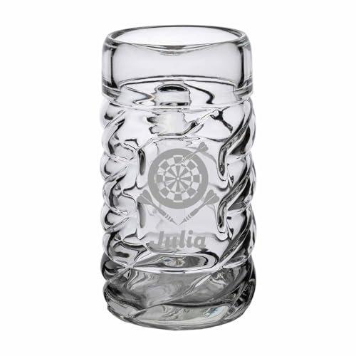 LUXENTU Maßkrug Diamond mit personalisierter Gravur, 1 Liter, Bierkrug mit Darts-Motiv, Individuelle Lasergravur, Krug mit Rauten-Facetten, Geschenk für Dart-Fans, Darts-Volltreffer