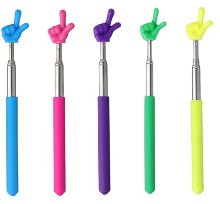 5 Pcs Puntero Telescópico Extensible Profesores 68cm, Punteros de Dedo Retráctiles, Acero Inoxidable Palo de Puntero de Dedo para Presentaciones en Aula, Escuela, Oficina, Material Didáctico