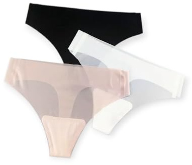 Women's Seamless Thongs No Show Underwear Invisible Nylon Spandex Soft Breathable Thong Panties 3-Pack Black White Nude
