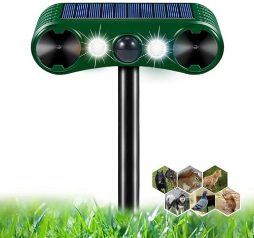 Répulsif à ultrasons, 2 modes, répulsif solaire pour animaux, répulsif pour chats, jardin, maison et animaux sauvages avec détecteur de mouvement et lumière clignotante pour animaux, étanche IP55