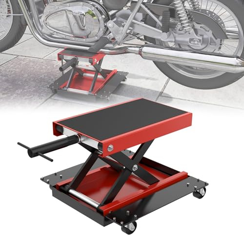 YRHome Sollevatore per moto, 500 kg, cavalletto di montaggio, per moto, con ruote, per moto, sollevatore con ruote, altezza regolabile 12,5 – 35 cm